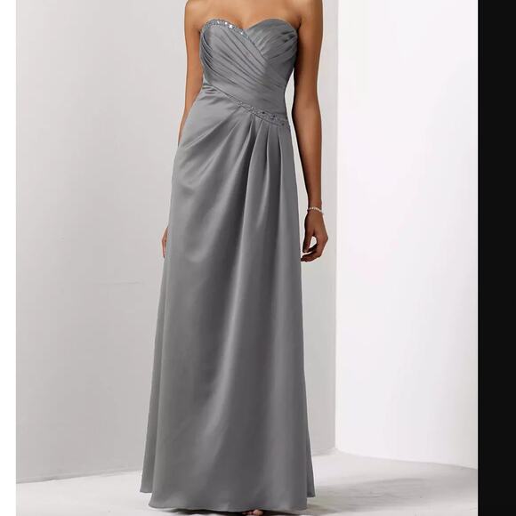 David's Bridal Satin A Line Draped Gown Beaded Neckline Strapless Turquoise - Picture 13 of 13